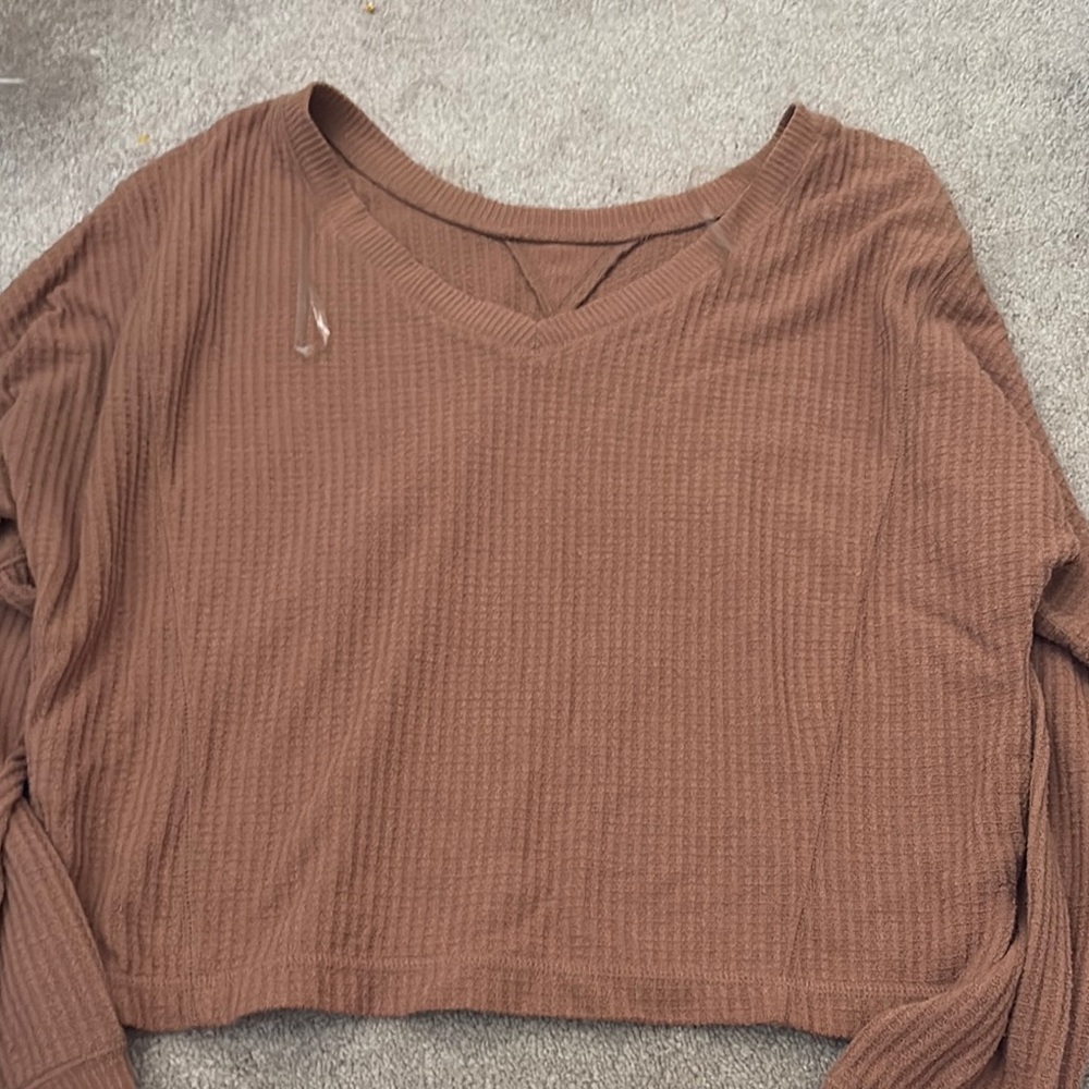 Aeropostale Pink Crop Ribbed Hoodie